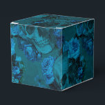 Ballotins Crâne floral gothique noir et bleu<br><div class="desc">Modèle vintage noir damassé rustique avec accents d'aqua et boîte cadeau turquoise idéal pour mariages gothiques ou halloween!</div>