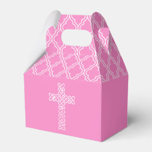 Ballotins Croix   Boîte de cadeau de première communion rose