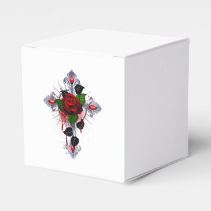 Ballotins Croix d'argent avec une rose rouge