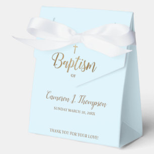 Ballotins Croix d'or bleu sur mesure Merci Baptême