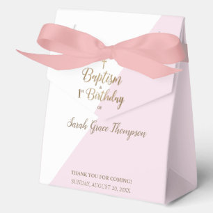 Ballotins Croix moderne en or rose pour baptême et 1er anniv