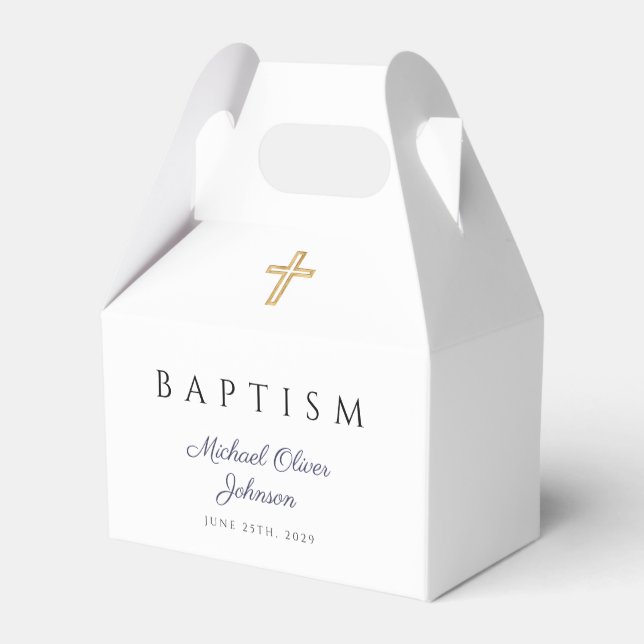Ballotins Croix Religieuse Bleu Marine Script Garçon Baptême (Arrière)