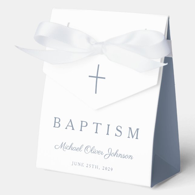 Ballotins Croix religieuse dusty blue script garçon baptême  (Recto)