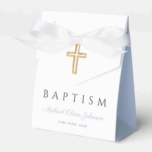 Ballotins Croix Religieuse Script Baby Blue Garçon Baptême (Verso)