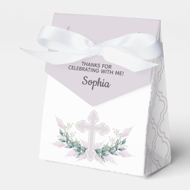 Ballotins Croix rose sur Quatrefoil Party Favoriser Box (Verso)