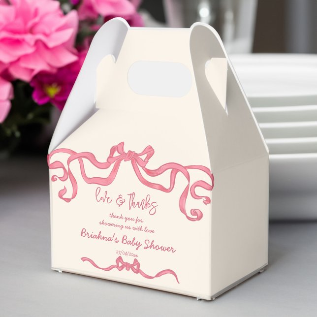 Ballotins Croquis en ruban rose baby shower faveurs (Pink ribbon bow sketch girls baby shower favors personalized favor box)