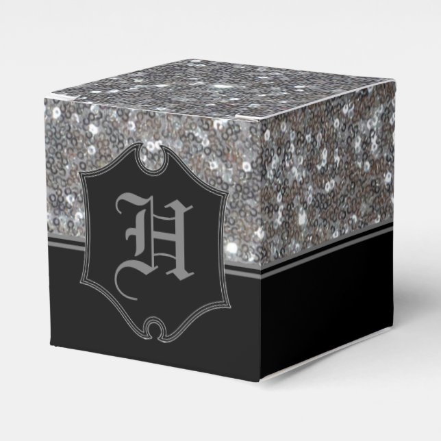 Ballotins Cube Parties scintillant Monogramme Argent Étincel (Verso)
