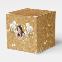 Custom Photo Birthday Set of 10 Favor Boxes Gold 
