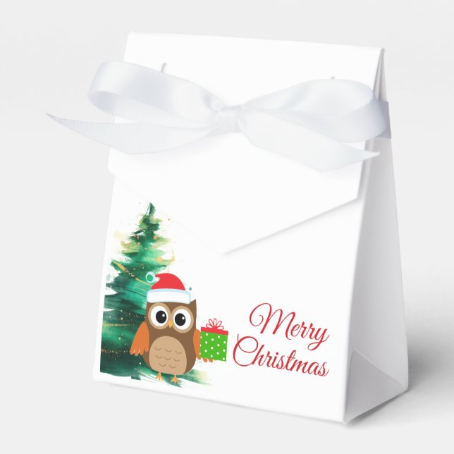 Ballotins Cute Christmas Owl with Santa Hat Favor Box (Verso)