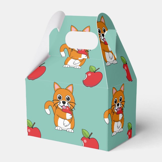Ballotins Cute Orange Blanc Chat Manger Rouge Pomme Carton (Verso)