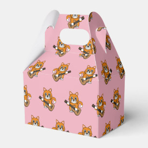 Ballotins Cute Orange Chat Blanc Jouer Caricature Guitare