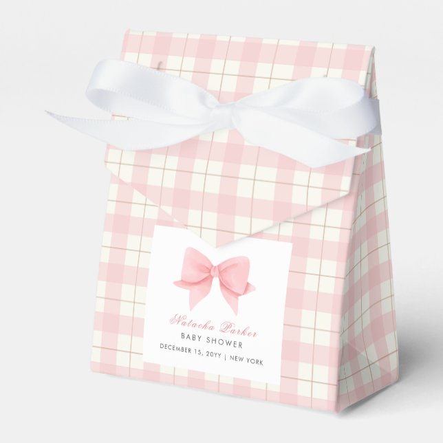 Ballotins Cute Pastel Pink Plaid En vichy Bow Baby shower (Verso)