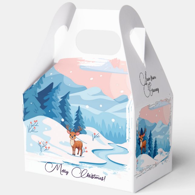 Ballotins Cute reindeer in a snowy landscape Favor Box (Recto)