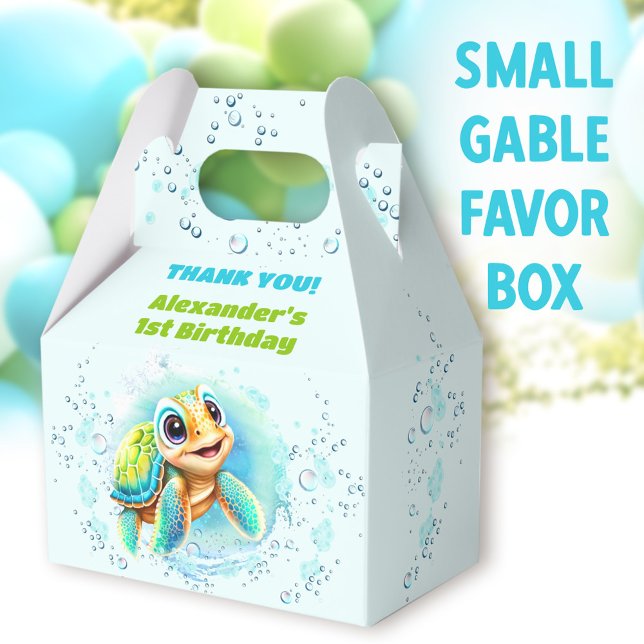 Ballotins Cute Sea Turtle Boy Pool Party 1er anniversaire (Cute Turtle Small Gable Favor Boxes - You can choose from 3 sizes of these gable favor boxes)