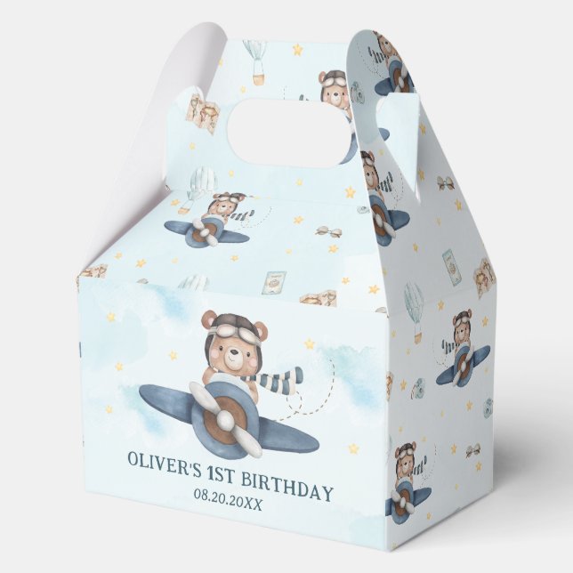 Ballotins Cute Teddy Bear Blue Plane Garçon Anniversaire Nou (Recto)