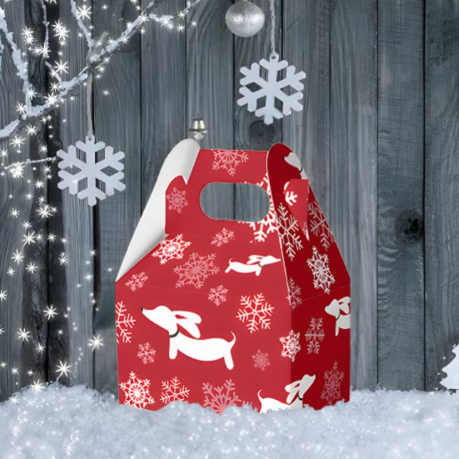 Ballotins Dachshund Noël Cadeau Ballotin Snowflakes (Dachshund Christmas gift box - snowflakes and wiener dogs)