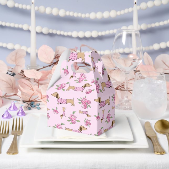 Ballotins Dachshund & Peonies Floral Mariage rose (Mariage)