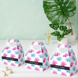 Ballotins Dahlia rose et bleu, motif floral, votre nom