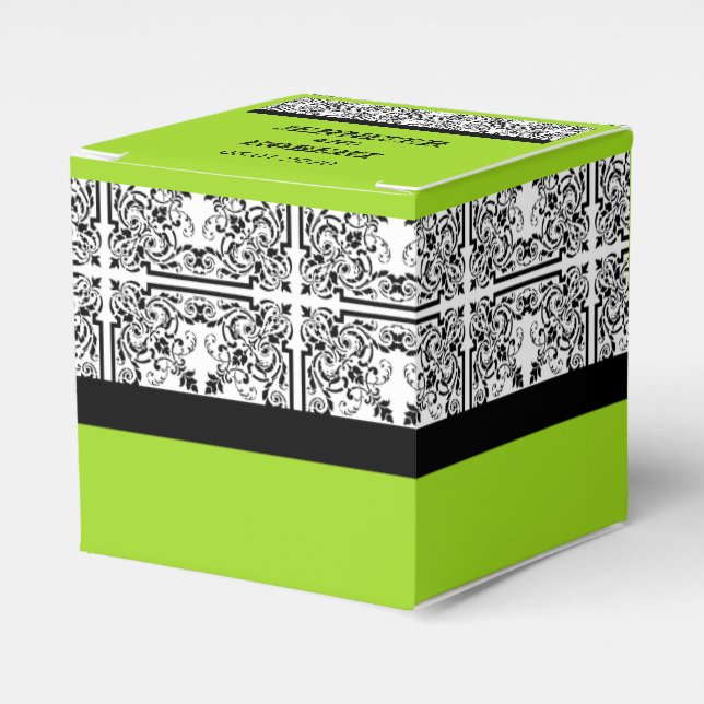 Ballotins Damask Delight in Lime Green Wedding Favor Box (Verso)