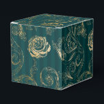 Ballotins Damassé floral sarcelle foncé et or<br><div class="desc">Boîte de faveur en damassé de roses vintage aux accents de sarcelle et d'or.</div>