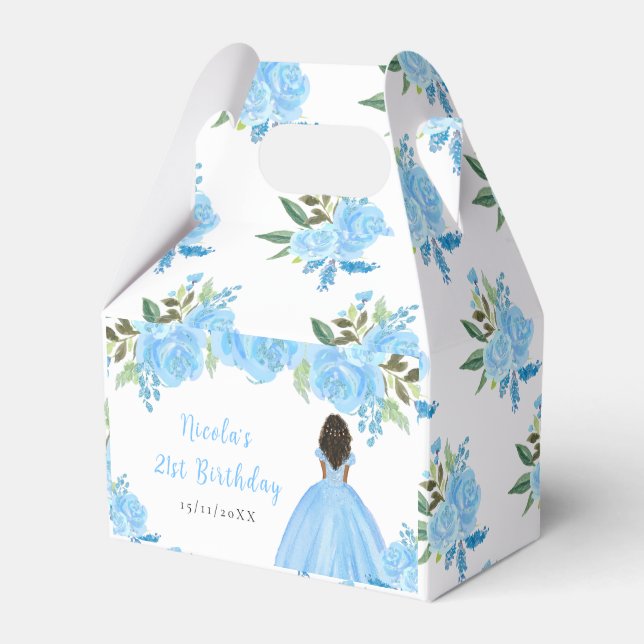 Ballotins Dark Skin Princess Blue Floral Birthday Party (Verso)