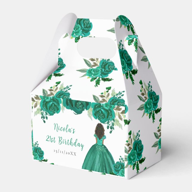 Ballotins Dark Skin Princess Green Floral Birthday Party (Verso)