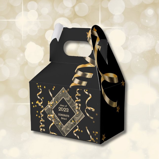 Ballotins de la fête de graduation personnalisée (Graduation black and gold party favor box)