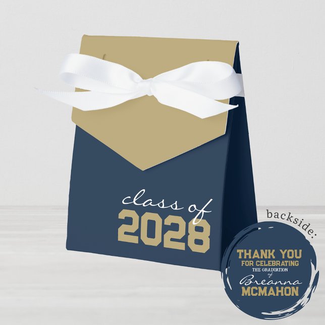Ballotins de la Marine Blue & Bronze Gold Graduati (Navy Blue and Taupe Gold Graduation Favor Gift Boxes for any Class Year)