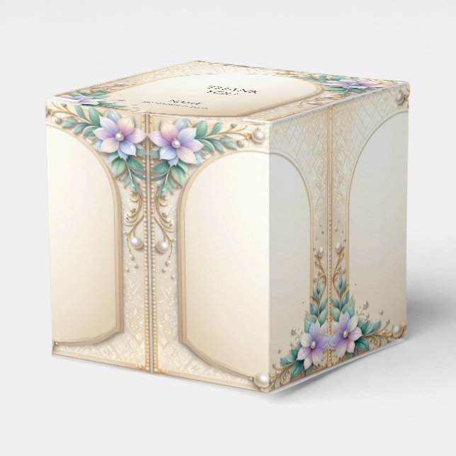 Ballotins Decorative Floral Frame with Pearls Favor Box (Verso)