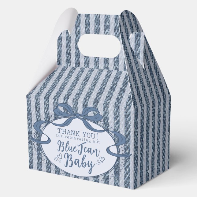 Ballotins Denim Coquette Bow Blue Jean Baby Shower Favor Box (Recto)