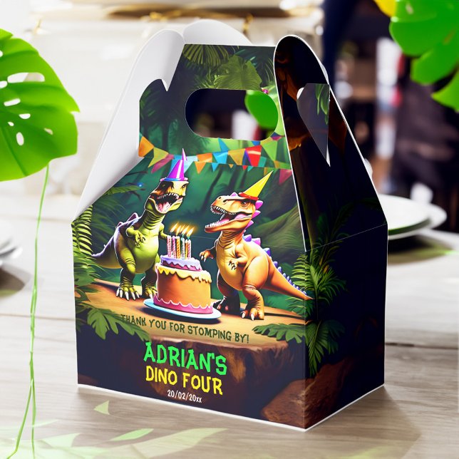 Ballotins Dino fête d'anniversaire de quatre dinosaures favo (Dino four dinosaur birthday party favors personalized template favor box cute dinosaurs kids party)