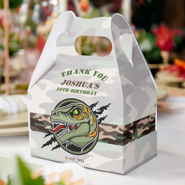 Ballotins Dinosaur anniversaire raptor armée camouflage rayu (Dinosaur birthday party raptor army camouflage scratch favor box dino party box dino four three rex)