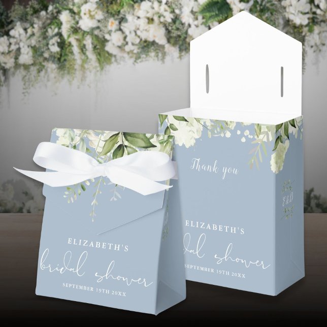 Ballotins Douche de Mariée Florale Verdure Bleu Poussiéreux (Floral Greenery Dusty Blue Bridal Shower Favor Boxes)