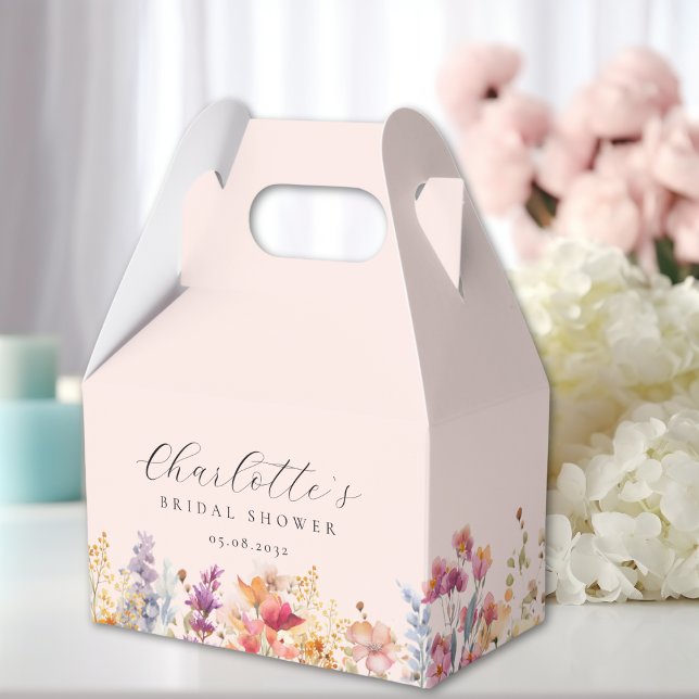 Ballotins Douche moderne, fleur sauvage, nuptiale (Modern, wildflower, bridal shower favor boxes with your name and date.)