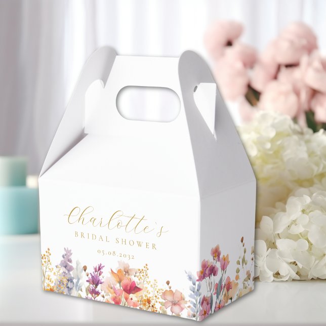 Ballotins Douche moderne, fleur sauvage, nuptiale (Modern, wildflower, bridal shower favor boxes with your name and date.)