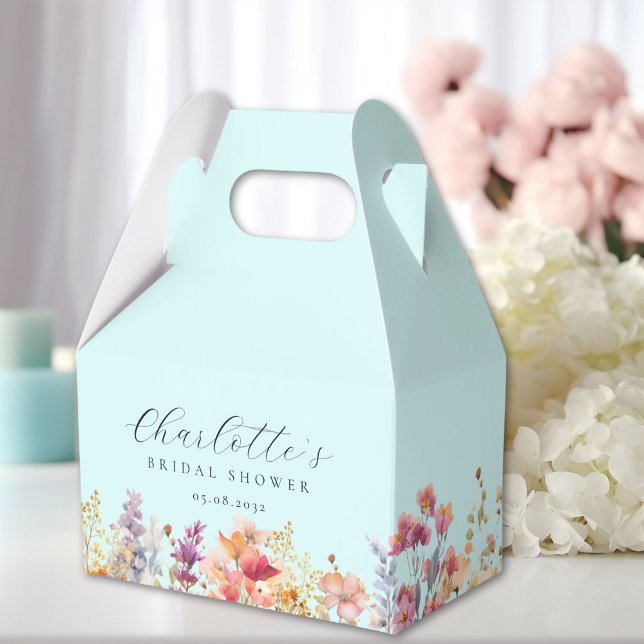 Ballotins Douche moderne, fleur sauvage, nuptiale (Modern, wildflower, bridal shower favor boxes with your name and date.)