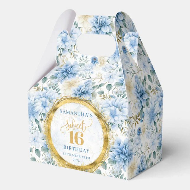 Ballotins Doux 16 Ballotin Aquarelle Bleu Boho Floral (Sweet 16 Favor Box Watercolor Blue Boho Floral)