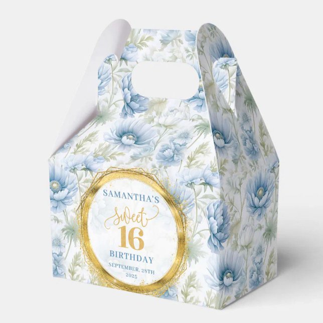 Ballotins Doux 16 Ballotin bleu Dusty Aquarelle Florale (Sweet 16 Favor Box Dusty Blue Floral Watercolor)
