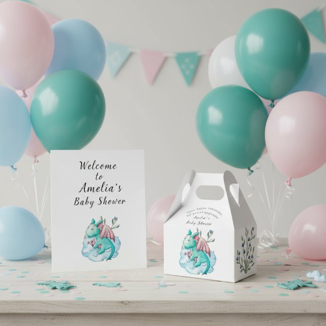 Ballotins Dragon Bébé Fête de Naissance Aquarelle Bleu Vert  (Créateur téléchargé)
