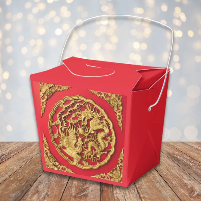 Ballotins Dragon Phoenix Red Gold Mariage chinois (Dragon Phoenix Red Gold Chinese Wedding Favor Boxes)