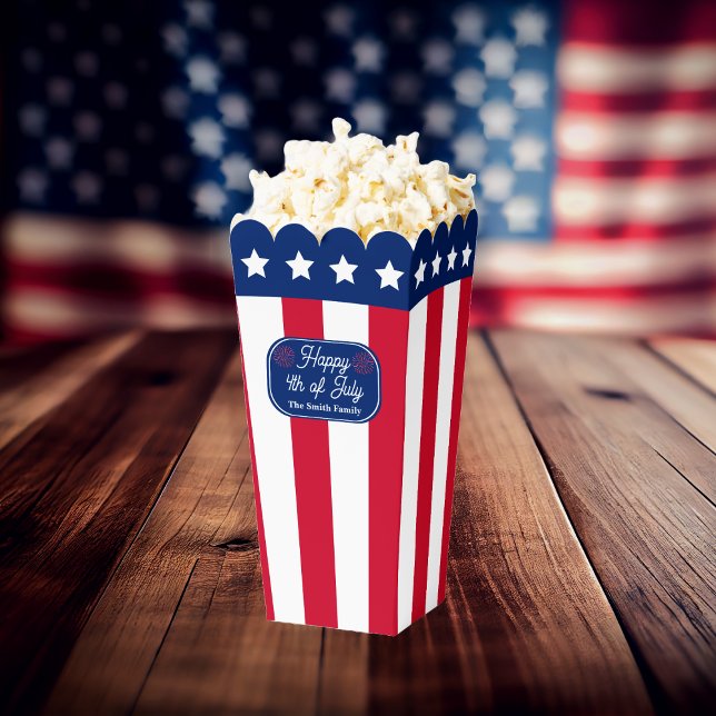 Ballotins Drapeau américain patriotique Joyeux 4 juillet Nom (Patriotic US Flag "Happy 4th of July" Family Name Popcorn Favor Boxes )