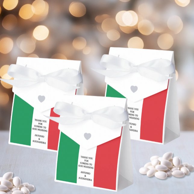 Ballotins Drapeau Italien Personnalisé (Italian Flag Custom Wording Small Tent Box Favor with White Ribbon for Italian Weddings and Parties)
