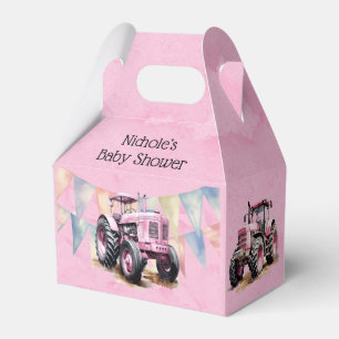 Ballotins Drapeau rose Tracteur Baby shower fille d'aquarell