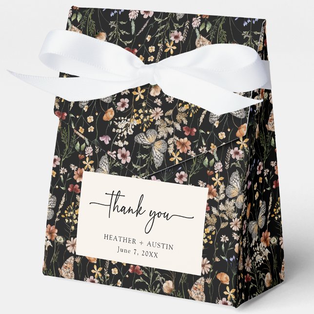 Ballotins du Merci noir Boho (Black Floral Boho Thank You Favor Boxes by Painted Paperie
)