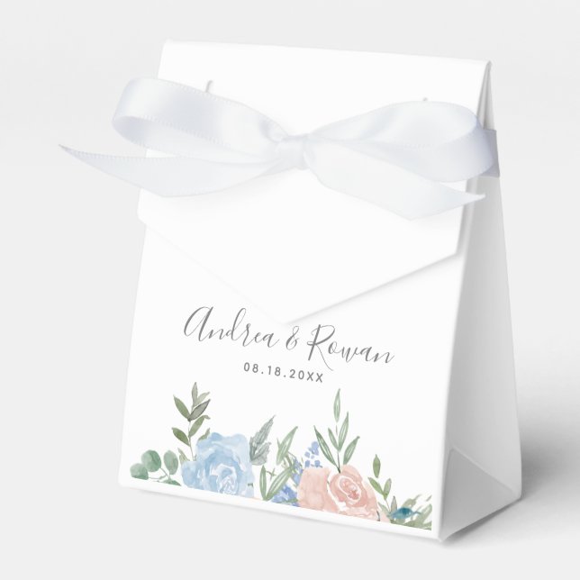 Ballotins Dusty Blue et rose Floral Wedding Favor Box (Verso)