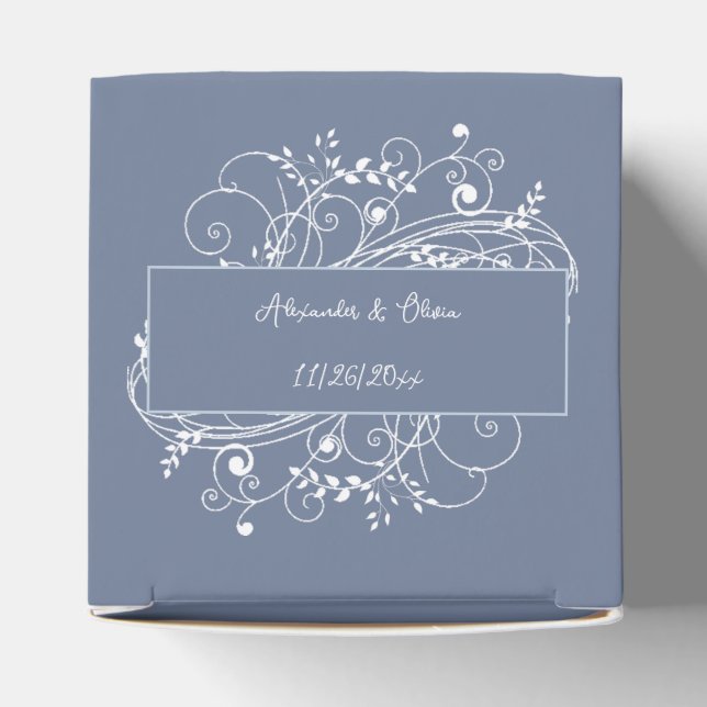 Ballotins Dusty Blue Flourish Wedding Favor Box (Haut)