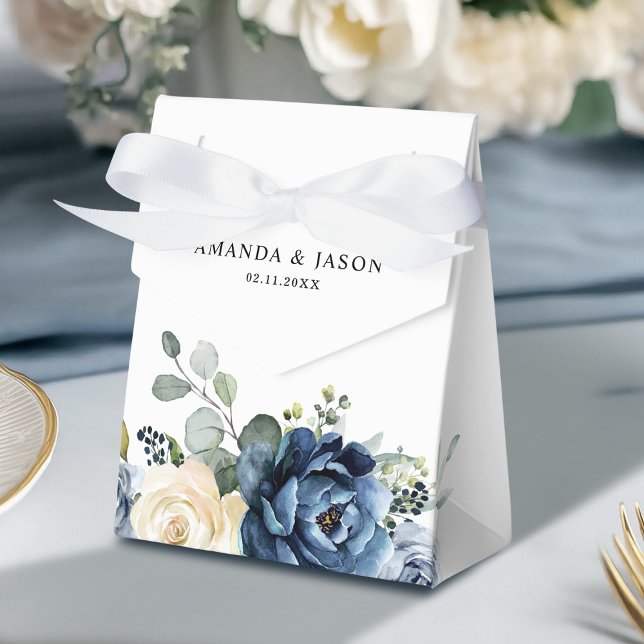 Ballotins Dusty Blue Navy Champagne Ivory Floral Mariage (Dusty Blue Navy Champagne Ivory Floral Wedding Favor Boxes)