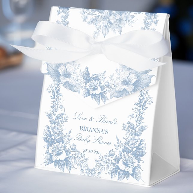 Ballotins Élégant baby shower bleu chinoiserie toile françai (Elegant French toile chinoiserie dusty blue boy baby shower favors personalized  Favor Boxes)