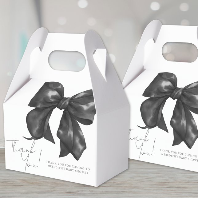 Ballotins Élégant Baby shower noir de la caverne (Elegant Black Bow Baby Shower Favor Boxes )