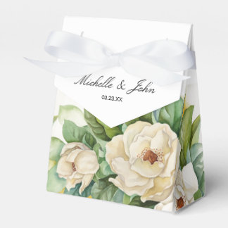 Ballotins Élégant blanc floral Magnolia Nom Script